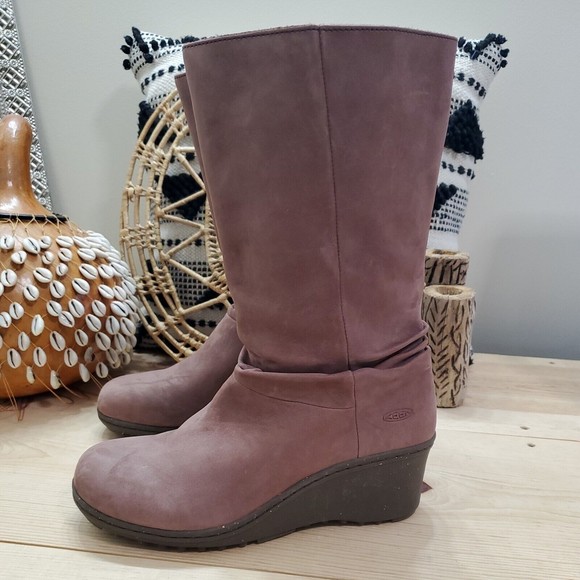 Keen Akita Wedge Slouchy Boots Mid Calf Pull On Mauve Leather Women's 10/40.5 - Picture 4 of 16